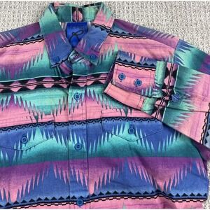 Vintage Roper Western Shirt Mens 18 (XL) Button Aztec Southwest Cowboy Rodeo